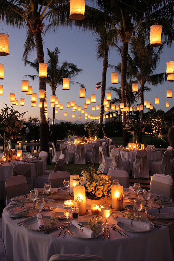 Garden Wedding Reception At Night