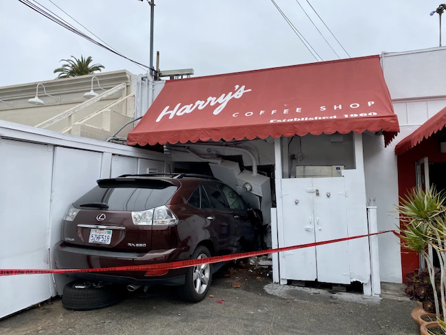 An SUV crashed into Harry's Coffee Shop