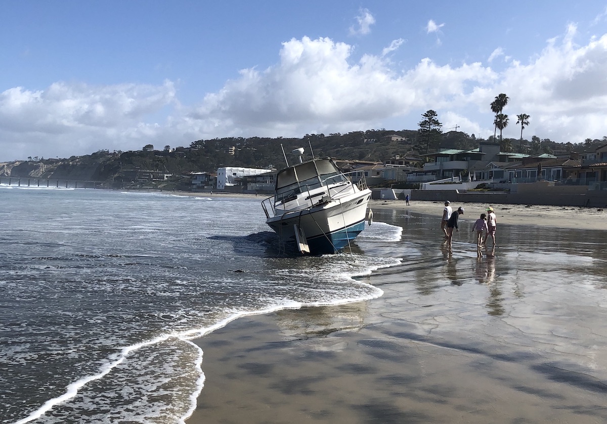 Boat Washes Ashore at La Jolla Shores