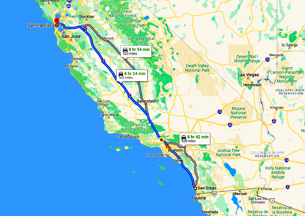 San Diego To San Francisco Road Trip Map 