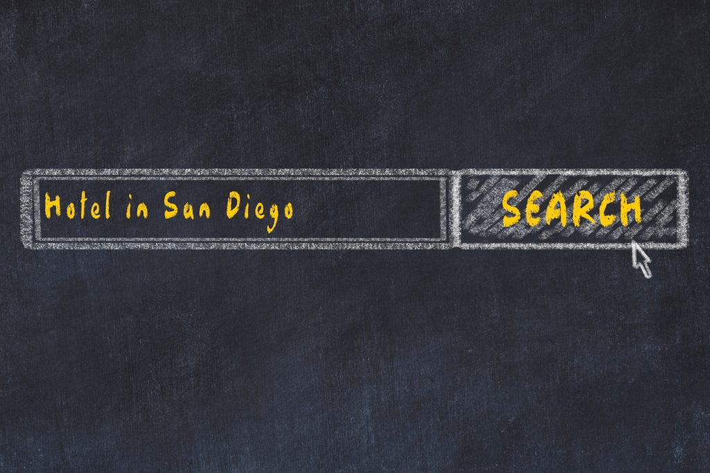 A search engine query for hotels in San Diego